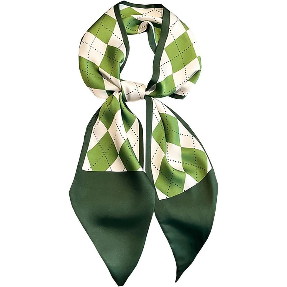 Women's green Diamon Lattice Purse Scarf For Handbags Silky Long Bag Scarfs
